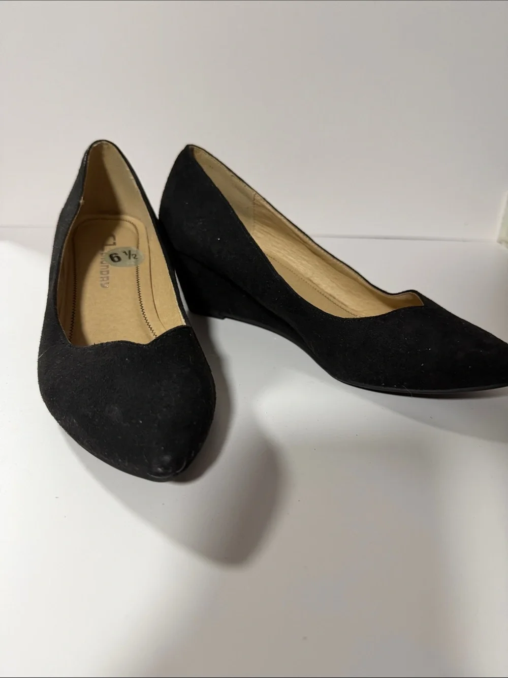 CL by Laundry Black Suede Pointed Toe Wedge Pumps